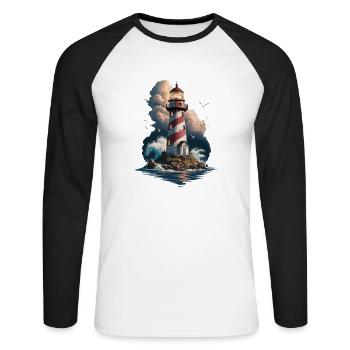 Leuchtturm Ostsee Nordsee - Unisex Baseballshirt langarm - Weiß/Schwarz - Vorne - Nik (191cm)