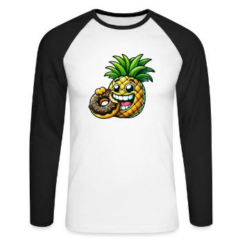 Drôle Ananas Donut Dessin Animé Fruité Sucré Desig - T-shirt baseball manches longues Homme - blanc/noir - Devant - Nik (191cm)