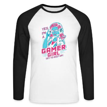Gamer Girl - T-shirt baseball manches longues Homme - blanc/noir - Devant - Nik (191cm)