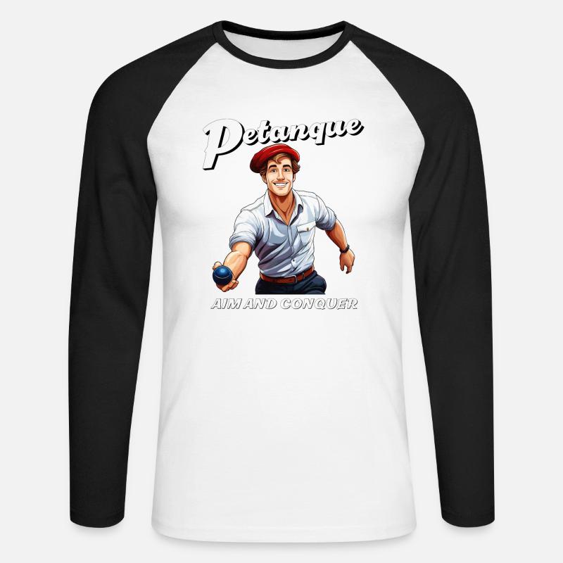 PETANQUE AIM AND CONQUER - Unisex Baseballshirt langarm - Weiß/Schwarz