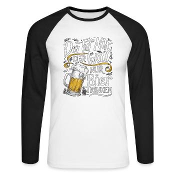 Il ne fait rien, il veut juste boire de la bière - T-shirt baseball manches longues Homme - blanc/noir - Devant - Nik (191cm)