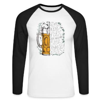 Il ne fait rien, il veut juste boire de la bière - T-shirt baseball manches longues Homme - blanc/noir - Devant - Nik (191cm)