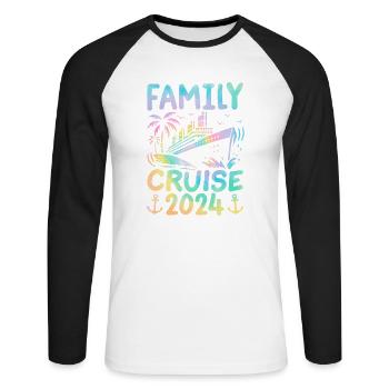 Croisière en famille 2024 - T-shirt baseball manches longues Homme - blanc/noir - Devant - Nik (191cm)