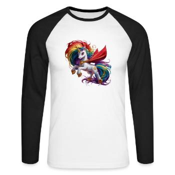 Lustiges Einhorn als Held für einen Superheld - Unisex Baseballshirt langarm - Weiß/Schwarz - Vorne - Nik (191cm)