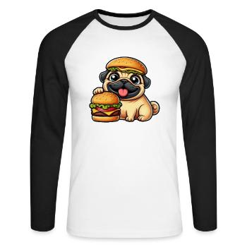 Whimsical Pug with Hat Cheeseburger Fast Food Dog - Unisex Long Sleeve Baseball T-Shirt - white/black - Front - Nik (191cm)