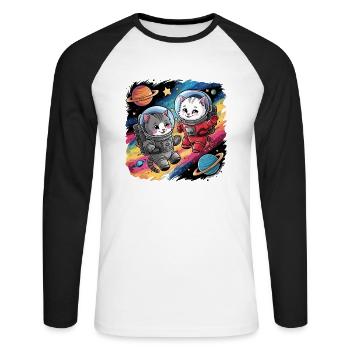 Astronautenkatzen erforschen das Universum - Unisex Baseballshirt langarm - Weiß/Schwarz - Vorne - Nik (191cm)