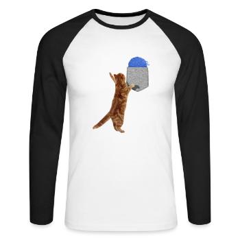 Katze, die nach Wollball in Ihrer falschen Tasche greift Spaß - Unisex Baseballshirt langarm - Weiß/Schwarz - Vorne - Nik (191cm)