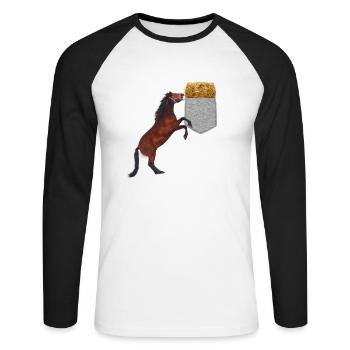 Pferd, das Nach Heu In Ihrer Falschen Tasche Greift Lustig - Unisex Baseballshirt langarm - Weiß/Schwarz - Vorne - Nik (191cm)