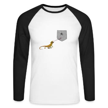 Lizard Tongue Reaching For Fly In Fake Pocket Fun - Unisex Long Sleeve Baseball T-Shirt - white/black - Front - Nik (191cm)