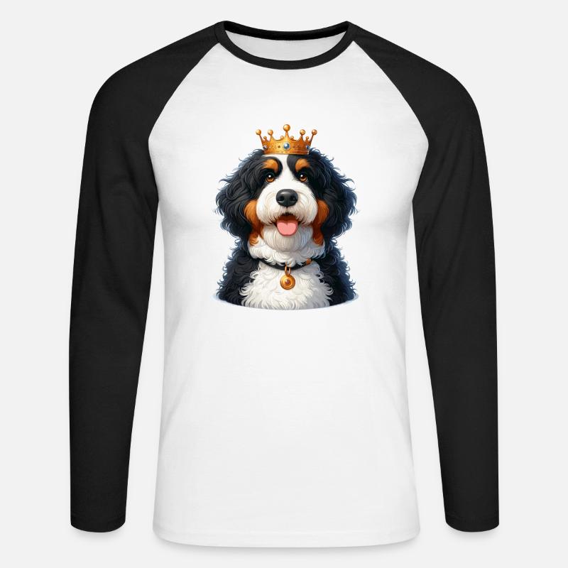 Bernedoodle Hund Krone - Unisex Baseballshirt langarm - Weiß/Schwarz