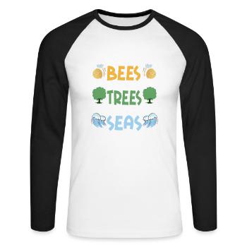 Save More Bees Plant More Trees Clean The Seas - Unisex Baseballshirt langarm - Weiß/Schwarz - Vorne - Nik (191cm)