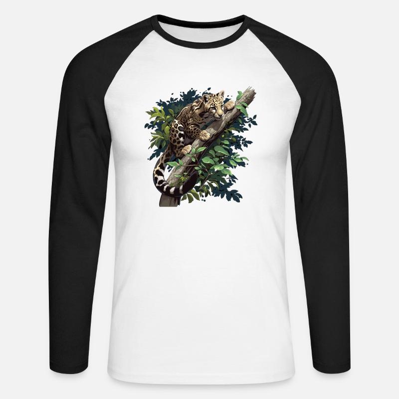 Clouded Leopard Nebelparder - Unisex Baseballshirt langarm - Weiß/Schwarz