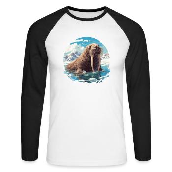 Morse Walrosse Walross - T-shirt baseball manches longues Homme - blanc/noir - Devant - Nik (191cm)