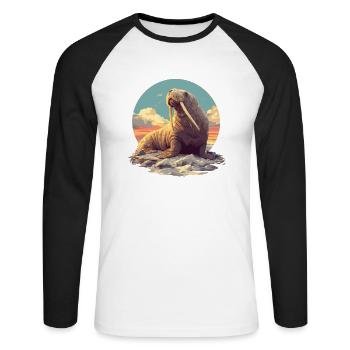 Morse Walrosse Walross - T-shirt baseball manches longues Homme - blanc/noir - Devant - Nik (191cm)