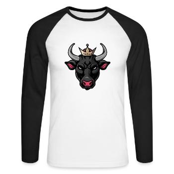 Taureau Portrait Animal Taureau Tête Couronne - T-shirt baseball manches longues Homme - blanc/noir - Devant - Nik (191cm)