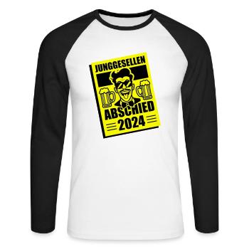 Enterrement de vie de garçon 2024 Enterrement de vie de garçon - T-shirt baseball manches longues Homme - blanc/noir - Devant - Nik (191cm)