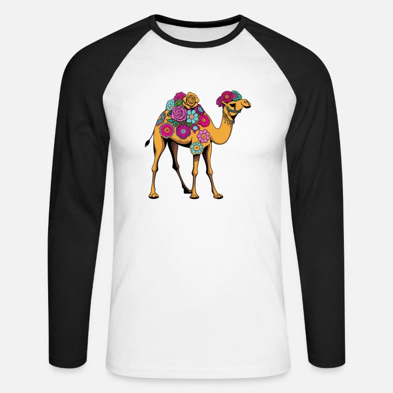 Kamel Blumen - Unisex Baseballshirt langarm - Weiß/Schwarz