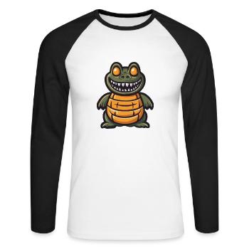 Alligator Halloween Bande dessinée drôle - T-shirt baseball manches longues Homme - blanc/noir - Devant - Nik (191cm)