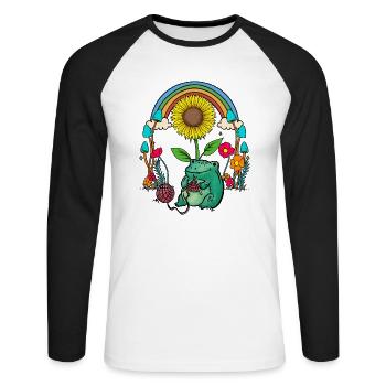 Sonnenblume Regenbogen Frosch Frösche Stricken - Unisex Baseballshirt langarm - Weiß/Schwarz - Vorne - Nik (191cm)