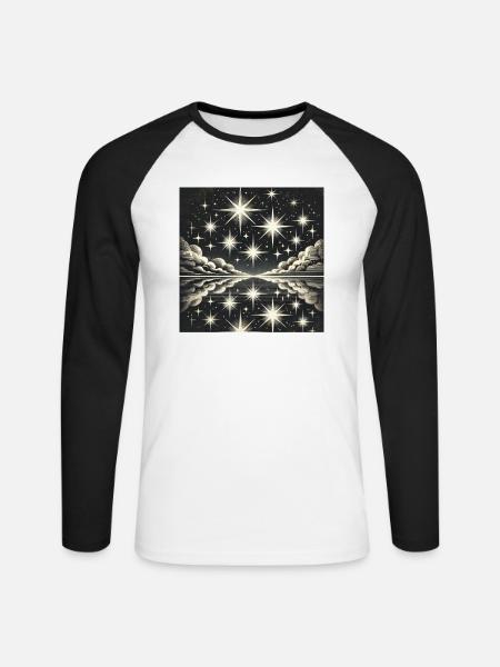 Funkelnder Nachthimmel Sternschnuppe Sterne - Unisex Baseballshirt langarm - Weiß/Schwarz