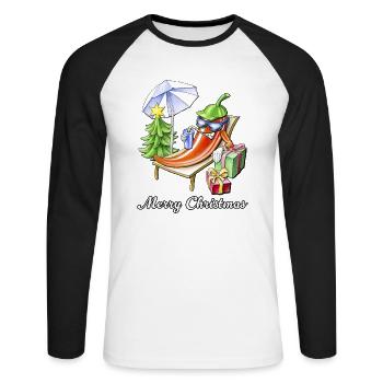 A Chili Merry Christmas under Sunshade and Tree - Unisex Long Sleeve Baseball T-Shirt - white/black - Front - Nik (191cm)