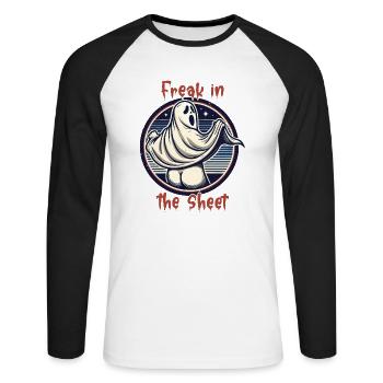 Freak in the Sheet Creepy Ghost Lover - Unisex Long Sleeve Baseball T-Shirt - white/black - Front - Nik (191cm)