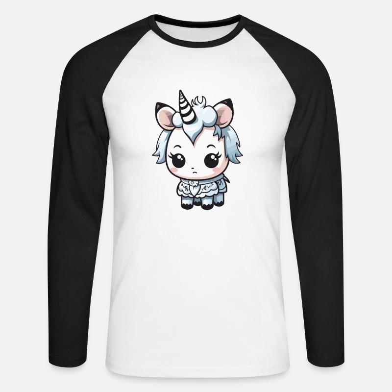 Einhorn Winter Comic Niedlich - Unisex Baseballshirt langarm - Weiß/Schwarz