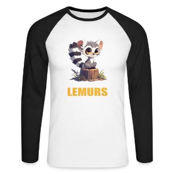 Lémuren Lémuriens Lémurien - T-shirt baseball manches longues Homme - blanc/noir - Devant - Nik (191cm)