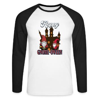 Happy Gnome-Oween Lustiger Halloween Gnom Spruch - Unisex Baseballshirt langarm - Weiß/Schwarz - Vorne - Nik (191cm)
