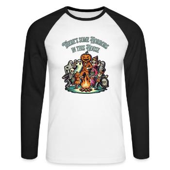 Il y a des horreurs drôles de dicton d’Halloween - T-shirt baseball manches longues Homme - blanc/noir - Devant - Nik (191cm)