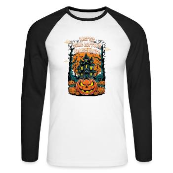 Theres Some Horrors In This House - Unisex Long Sleeve Baseball T-Shirt - white/black - Front - Nik (191cm)