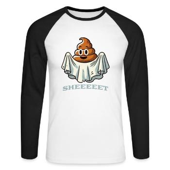 Drôle Caca Pile Ghost Sheet Ghost - T-shirt baseball manches longues Homme - blanc/noir - Devant - Nik (191cm)
