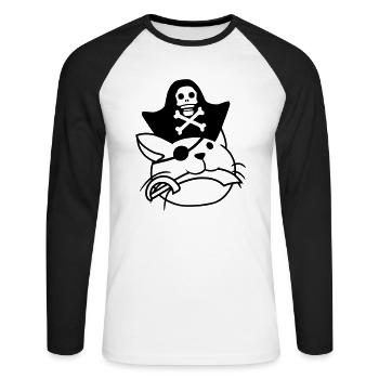 Süße Pirat Katze Seeräuber Augenklappe Hut Säbel - Unisex Baseballshirt langarm - Weiß/Schwarz - Vorne - Nik (191cm)