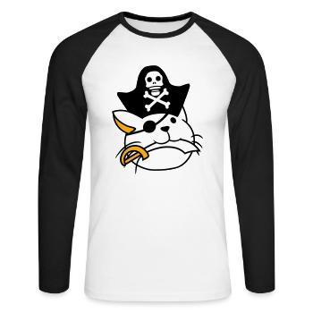 Süße Pirat Katze Seeräuber Augenklappe Hut Säbel - Unisex Baseballshirt langarm - Weiß/Schwarz - Vorne - Nik (191cm)
