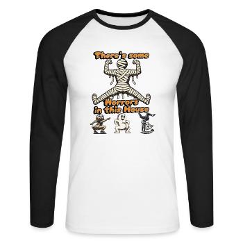Il y a des horreurs drôles de dicton d’Halloween - T-shirt baseball manches longues Homme - blanc/noir - Devant - Nik (191cm)