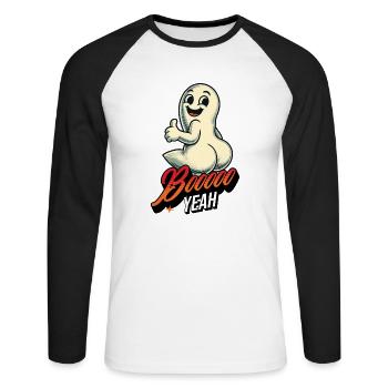 Boo Yeah Gespenst Lustiges Spruch Design - Unisex Baseballshirt langarm - Weiß/Schwarz - Vorne - Nik (191cm)