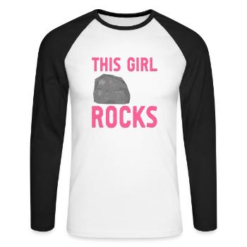 Cette fille s’arrête pour les roches géologue géologique - T-shirt baseball manches longues Homme - blanc/noir - Devant - Nik (191cm)