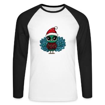 Paon Oiseau Noël - T-shirt baseball manches longues Homme - blanc/noir - Devant - Nik (191cm)