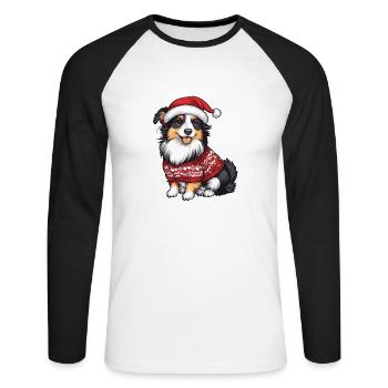 Border Collie Chien Noël - T-shirt baseball manches longues Homme - blanc/noir - Devant - Nik (191cm)