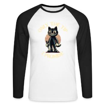 Lustiger Katzen Spruch only The Tip Psycho Katze - Unisex Baseballshirt langarm - Weiß/Schwarz - Vorne - Nik (191cm)