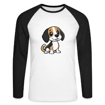 Beagle Hund Comic Niedlich - Unisex Baseballshirt langarm - Weiß/Schwarz - Vorne - Nik (191cm)