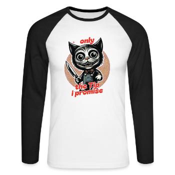 Drôle de chat ne disant que le pourboire Chat psycho - T-shirt baseball manches longues Homme - blanc/noir - Devant - Nik (191cm)
