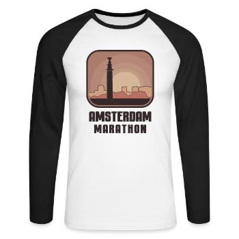 Marathon d’Amsterdam - T-shirt baseball manches longues Homme - blanc/noir - Devant - Nik (191cm)