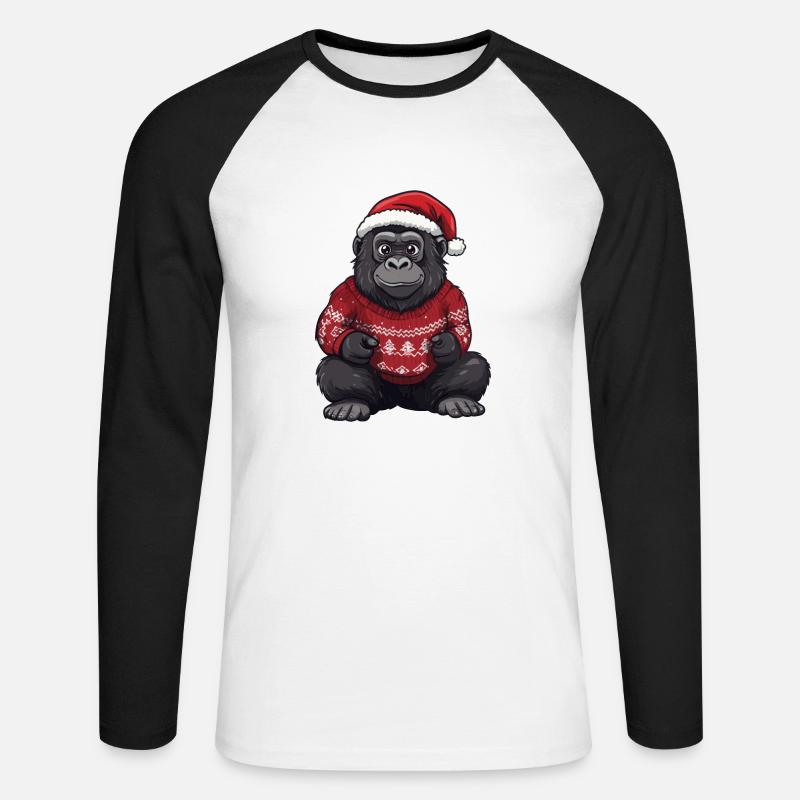 Gorilla Weihnachten Comic - Unisex Baseballshirt langarm - Weiß/Schwarz