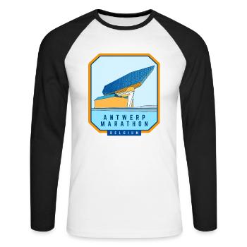 Marathon d’Anvers - Belgique - T-shirt baseball manches longues Homme - blanc/noir - Devant - Nik (191cm)