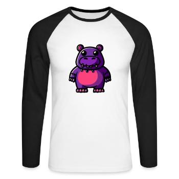 Nilpferd Halloween Tier - Unisex Baseballshirt langarm - Weiß/Schwarz - Vorne - Nik (191cm)