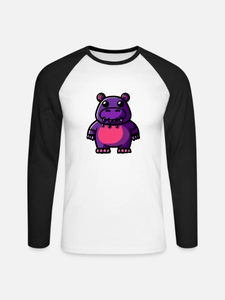 Hippopotamus Halloween Animal - Unisex Long Sleeve Baseball T-Shirt - white/black