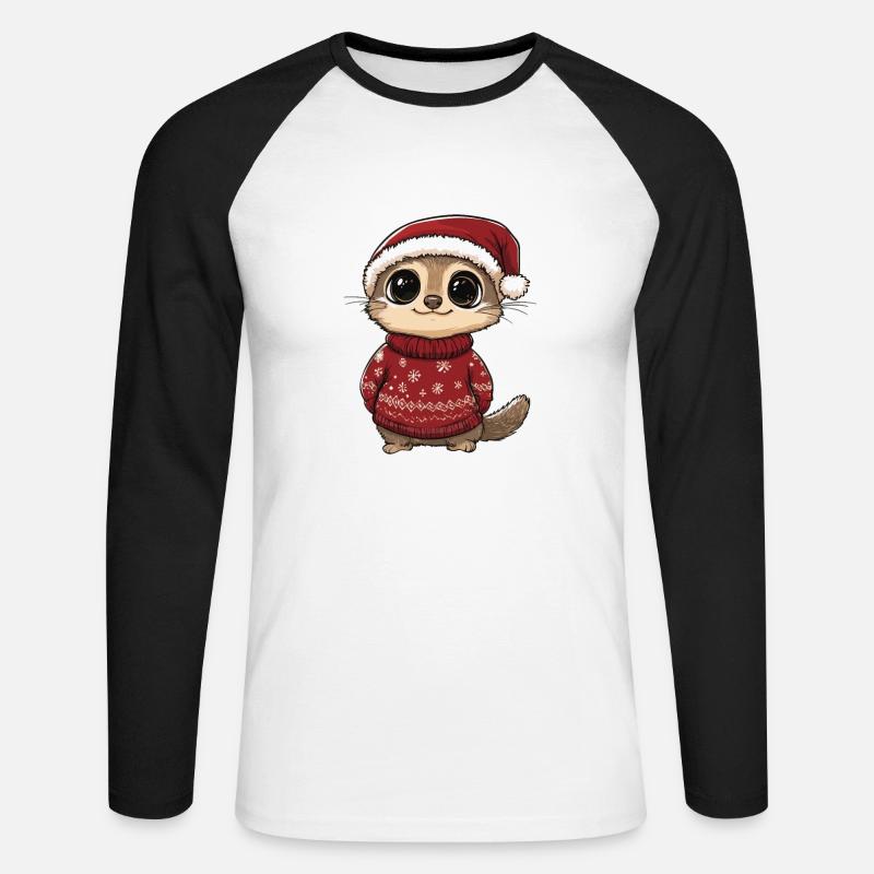 Erdmännchen Weihnachten Comic - Unisex Baseballshirt langarm - Weiß/Schwarz