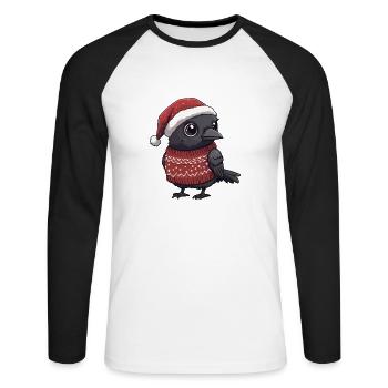 Rabe Krähe Weihnachten Comic - Unisex Baseballshirt langarm - Weiß/Schwarz - Vorne - Nik (191cm)