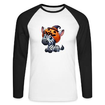 Süßes Halloween-Zebra Kürbis Cartoon - Unisex Baseballshirt langarm - Weiß/Schwarz - Vorne - Nik (191cm)